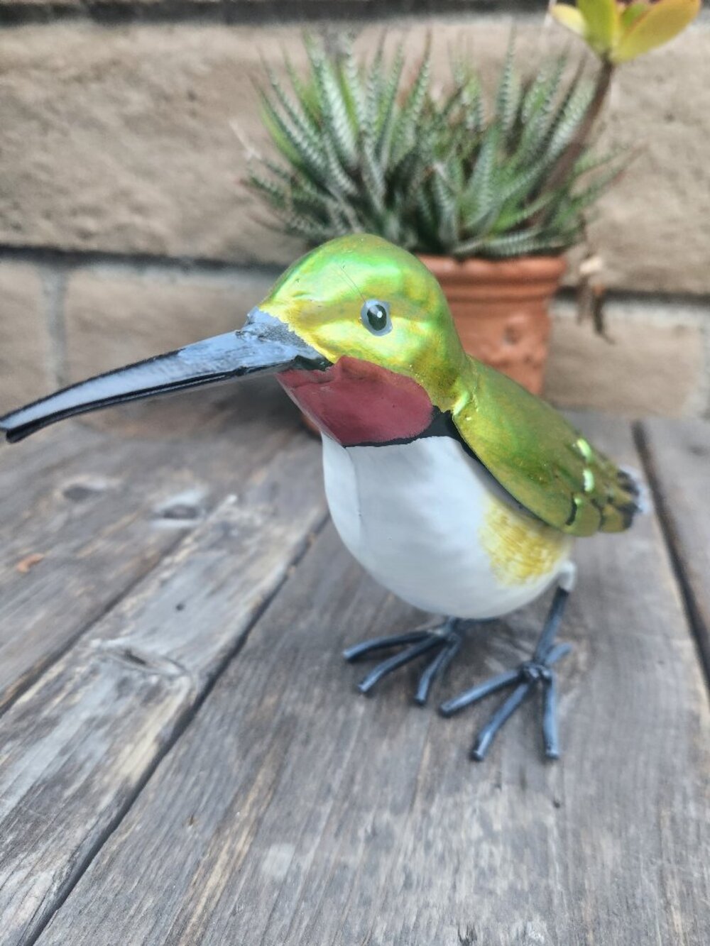 8.25" Life Size, Hand Painted Realistic Metal HUMMINGBIRD Statue